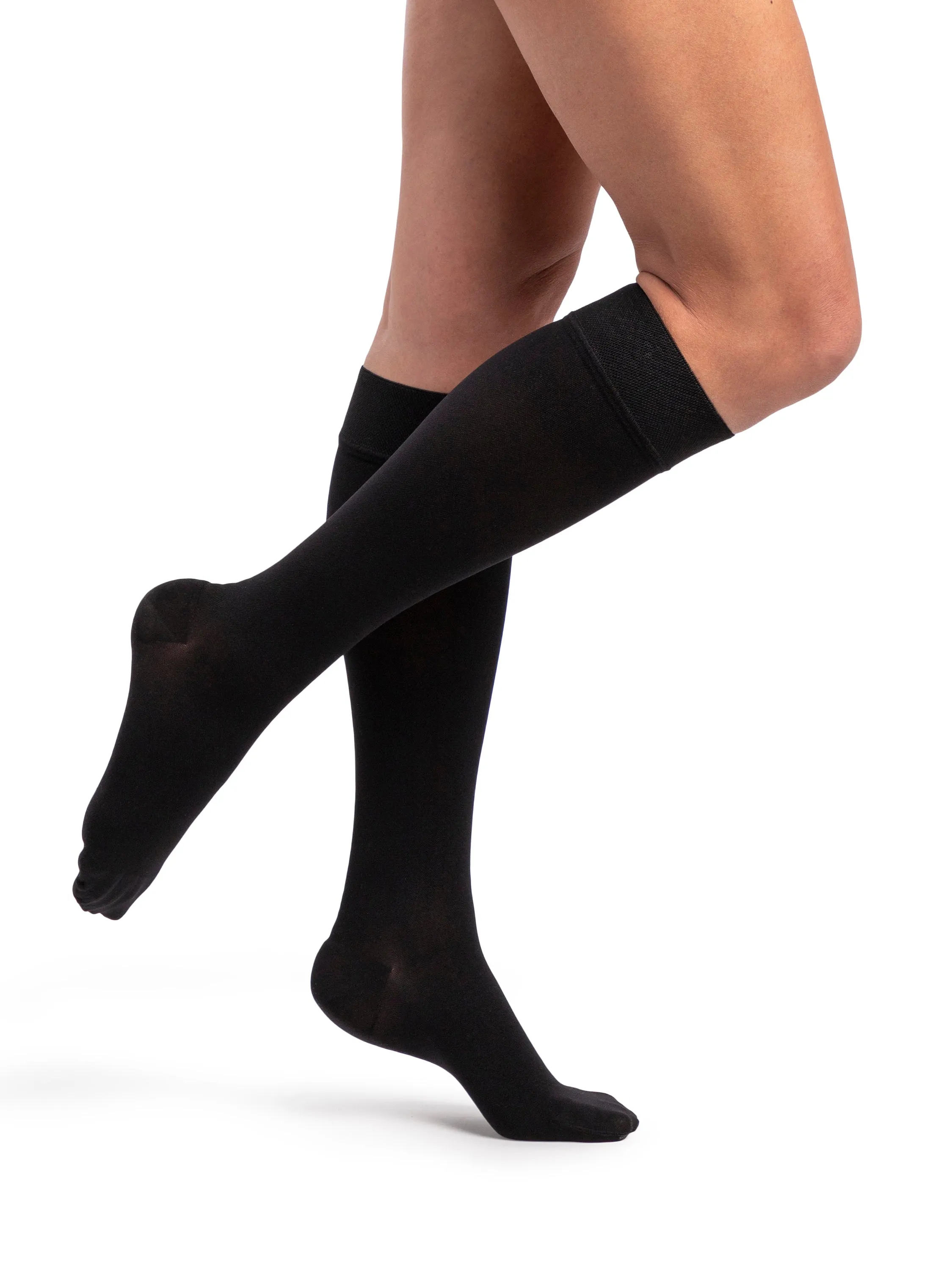 Dynaven Opaque Ribbed Women's Knee High w/ Silicone 15-20mmHg-Closed Toe