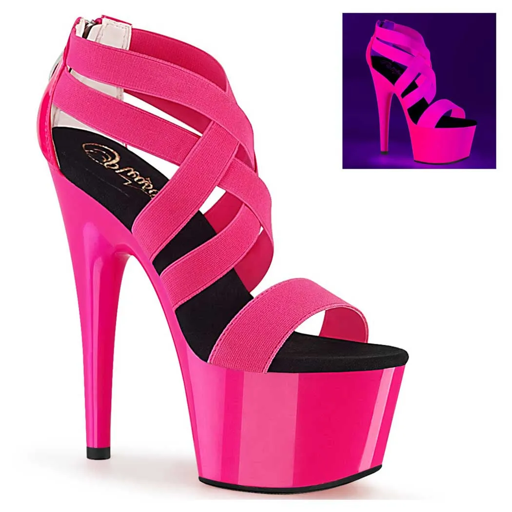 Pleaser Shoes Adore-769UV 7" Heel Platform UV Reactive Criss Cross Sandal Back Zip